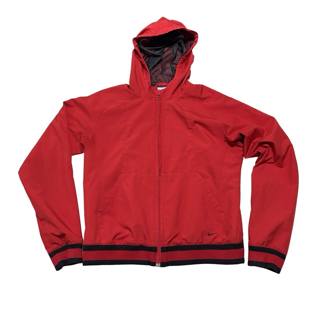 Vintage Y2K Nike Women's Zip Up Windbreaker Jacket Red Size Large 21â x 24
